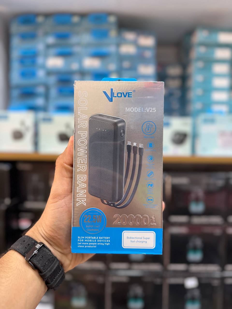 v255 پاوربانک خورشیدی 20 هزار میلی آمپر Vlove مدل V25 - تصویر 1